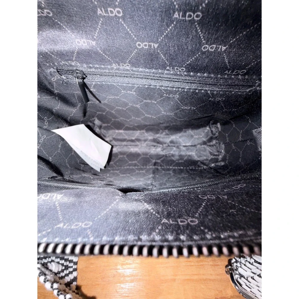 Aldo Black Saffiano Crossbody Bag with Woven Geometric Guitar Strap NEW
